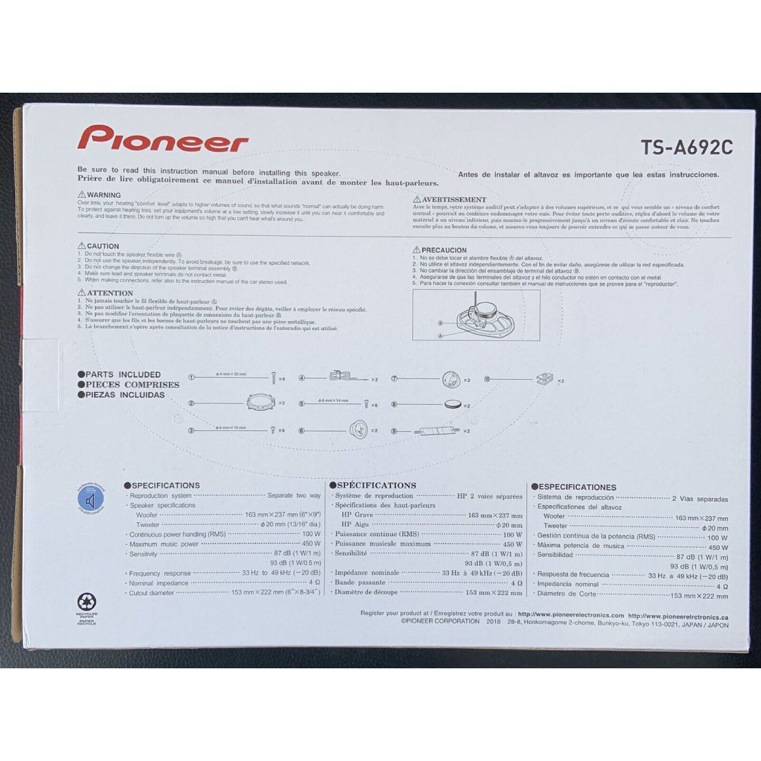 Pioneer TS-A692C 6" x 9" 2-Way 450W Max 4-Ohm Car Audio Component Speaker System