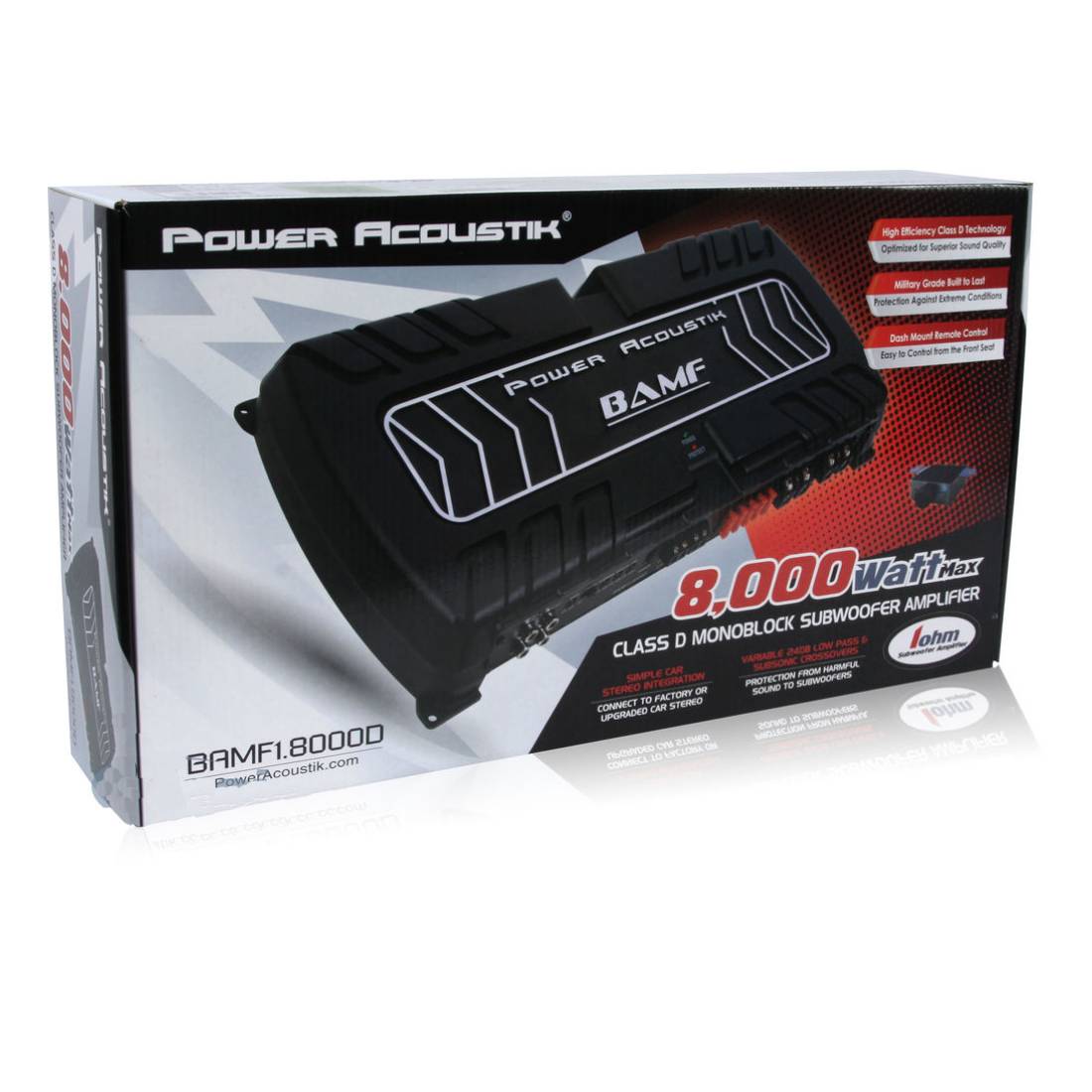 Power Acoustik CB1-8000D 8000 Watts Max Monoblock 1-Ohm Stable Car Audio Amplifier with Bass Knob