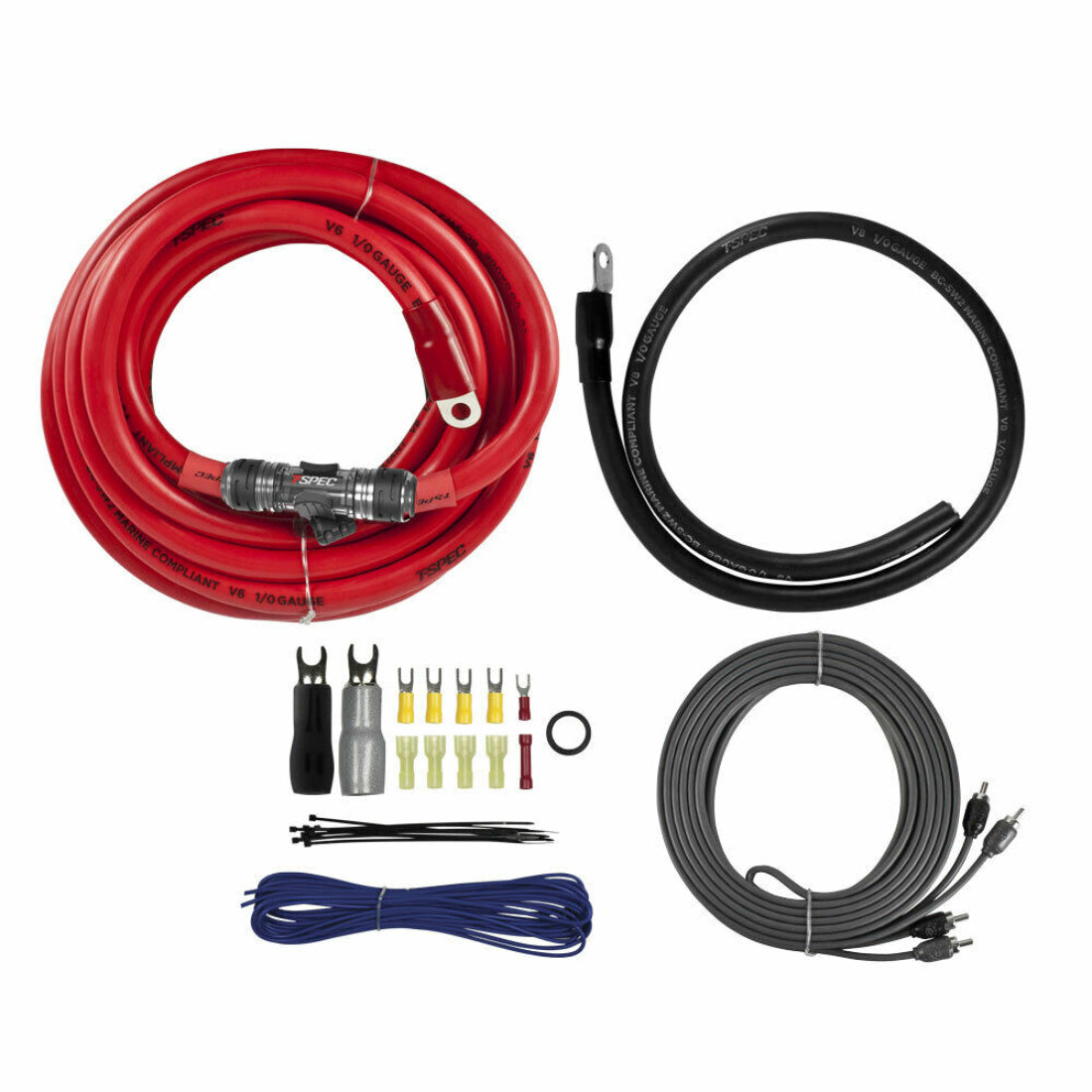 T-Spec V8-AK1 V8 1/0 AWG Car Audio Amplifier Wiring Kit 3800 Watt w/ RCA Cable