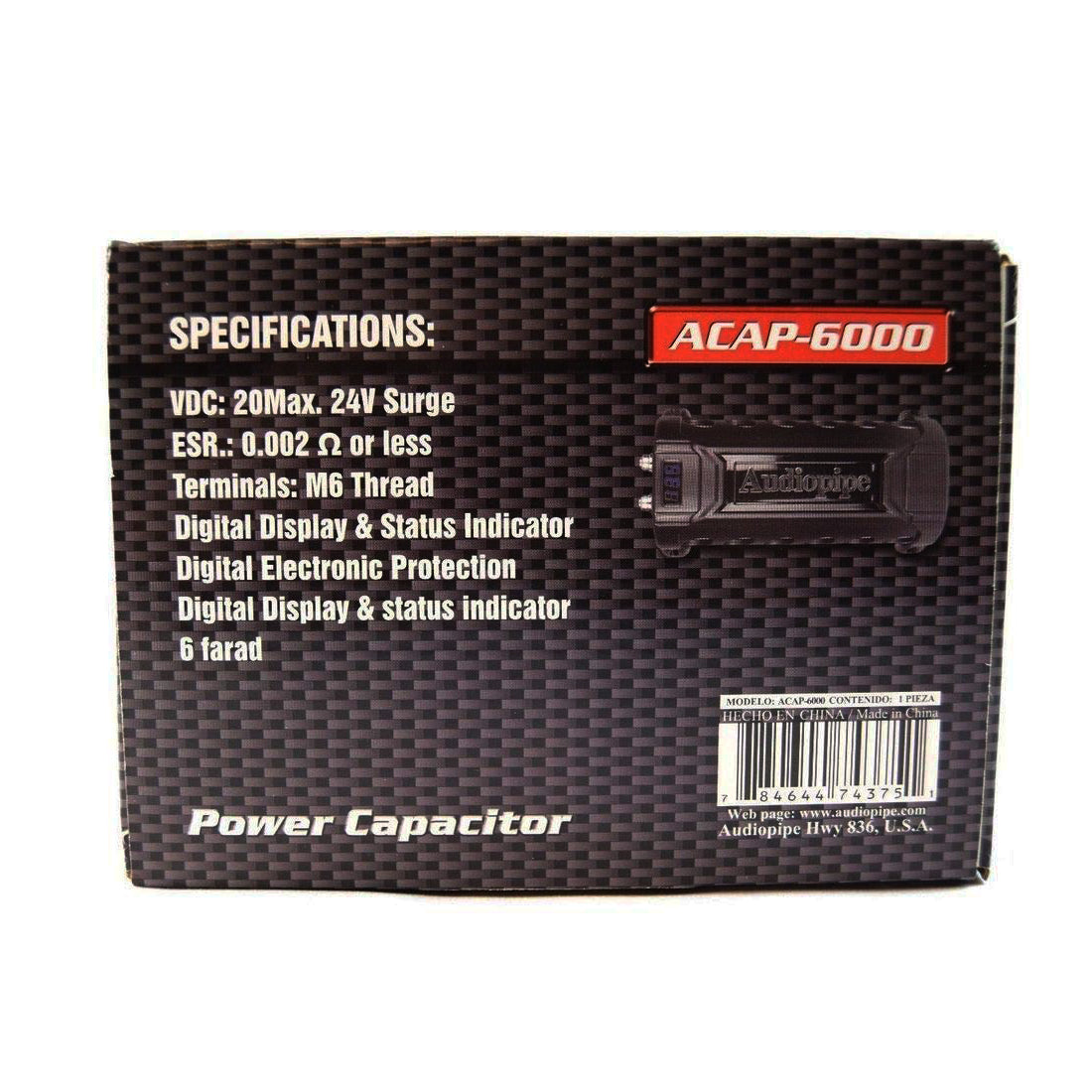 Audiopipe ACAP-6000 6 Farad Capacitor w/ Digital Display & Electronic Protection