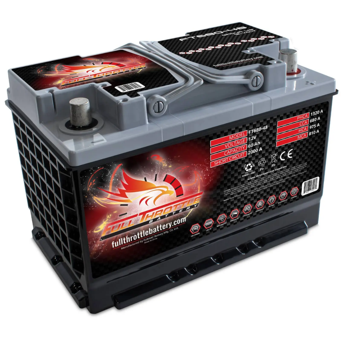 Full Throttle FT680-48 12V 60Ah CCA 680 Amps High-Performance AGM Battery