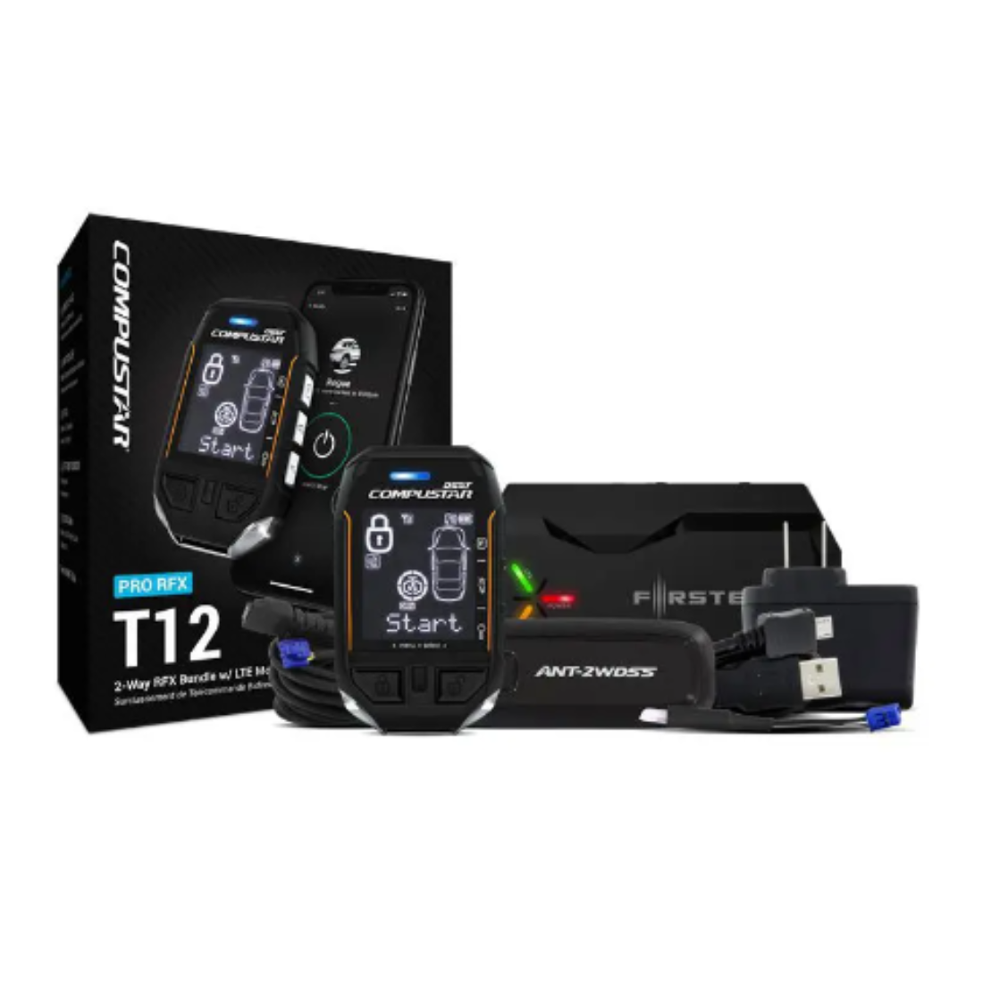 Compustar RFX-2WT12-SS T12 3-Mile Range 2-Way LCD Remote RFX Bundle LTE Module