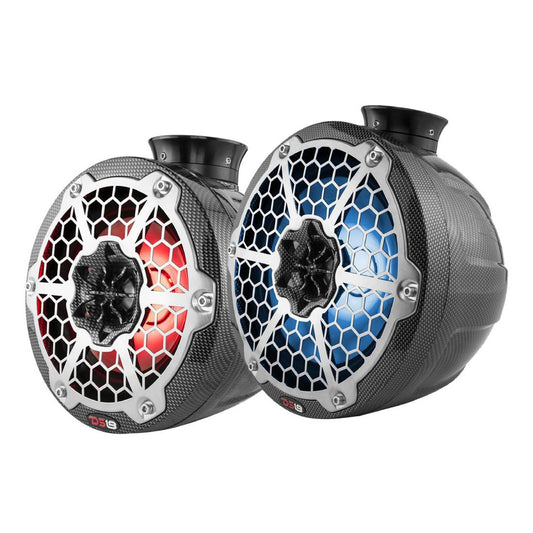 DS18 CF-PS8 750 Watts Max Power 8" RGB LED Mini Carbon Fiber Marine Speaker Pods