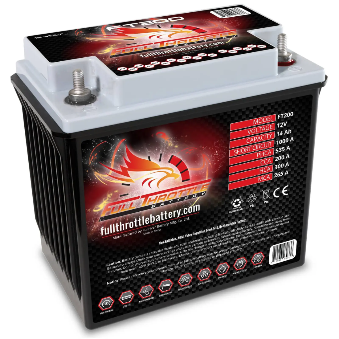 Full Throttle FT200 12V 14Ah BTX20L-BS High-Performance AGM Battery