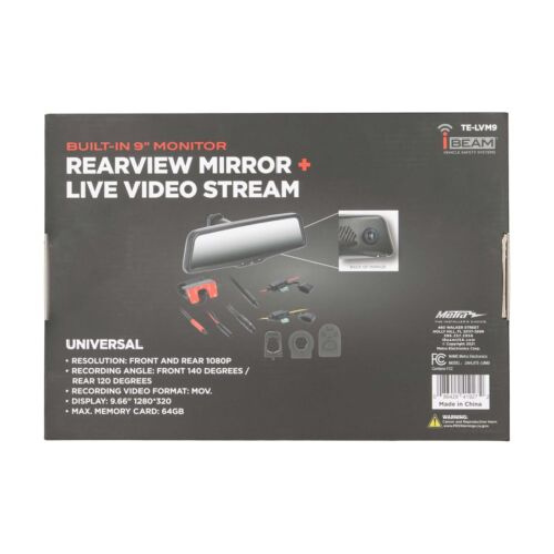 iBeam TE-LVM9 Front & Rear 1080p Live View Streaming 9" Rear-View Mirror Monitor